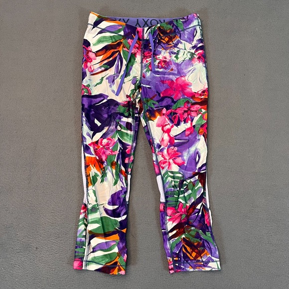 Roxy Pants - Roxy Floral Capri Leggings Womens 25W 19L Pants Multicolored Sportswear Work Out